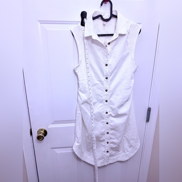 NWT Anthropologie Pilcro White Denim Button Up Sleeveless Dress Size 4 Ruched - Picture 13 of 14